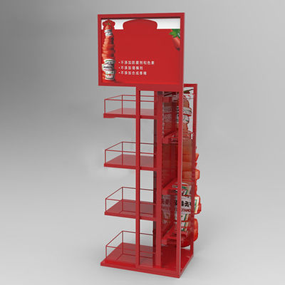 Uma promoção vermelha de 4 séries arquiva a cremalheira de exposição de tempero da garrafa de ketchup do suporte