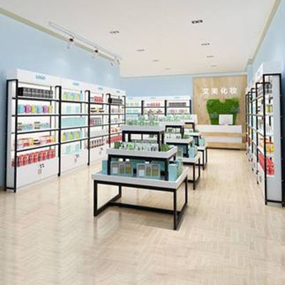 Mesa da promoção da Três-história do supermercado materna e cosméticos da loja da criança que empilham o armário de exposição